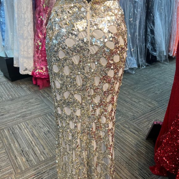 Precious Formals P9117 sz 0 PLATINUM GOLD PEWTER FITTED DRESS - Picture 6 of 10